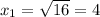 x_{1}=\sqrt{16}=4