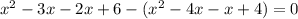 x^{2}-3x-2x+6-(x^{2}-4x-x+4)=0