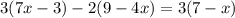 3(7x-3)-2(9-4x)=3(7-x)