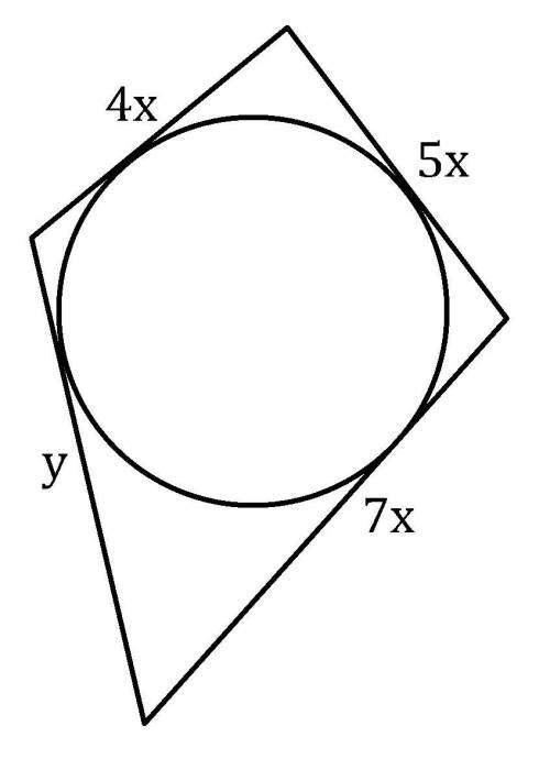 Три стороны четырехугольника, описанного вокруг окружности, относится как 4: 5: 7.периметр четырехуг