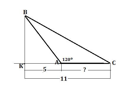 Bk-высота треугольника abc. найдите ac,если ak=5 см, kc=11 см, угол a=120 градусов.
