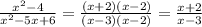 \frac{x^{2}-4}{x^{2}-5x+6}=\frac{(x+2)(x-2)}{(x-3)(x-2)}=\frac{x+2}{x-3}