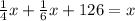 \frac{1}{4}x+\frac{1}{6}x+126=x