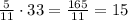 \frac{5}{11}\cdot33=\frac{165}{11}=15