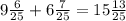 9\frac{6}{25}+6\frac{7}{25}=15\frac{13}{25}