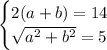 \begin{cases}2(a+b)=14\\\sqrt{a^2+b^2}=5\end{cases}