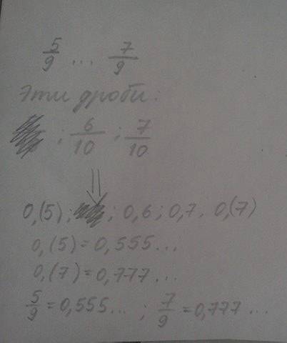 №804. найдите все дроби со знаменателем 10, которые больше 5/9 , но менньше 7/9