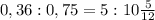 0,36:0,75=5:10\frac{5}{12}