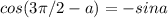 cos(3\pi/2-a) = -sina