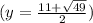 (y=\frac{11+\sqrt{49}}{2})