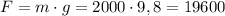 F=m\cdot{g}=2000\cdot{9,8}=19 600 