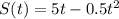 S(t) = 5t-0.5t^2