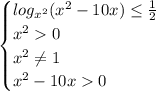 \begin{cases} log_{x^2}(x^2-10x)\leq\frac{1}{2}\\x^20\\x^2\neq1\\x^2-10x0 \end{cases}