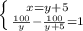 \left \{ {{x=y+5} \atop {\frac{100}{y}-\frac{100}{y+5}=1}} 