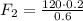 F_{2}=\frac{120\cdot 0.2}{0.6}