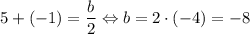 \displaystyle 5+(-1) = \frac b2 \Leftrightarrow b=2\cdot (-4) =-8