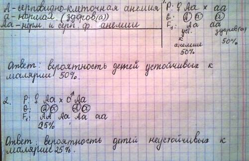 Решить на моногибридное скрещивание: серповидно-клеточная анемия наследуется как доминантный признак