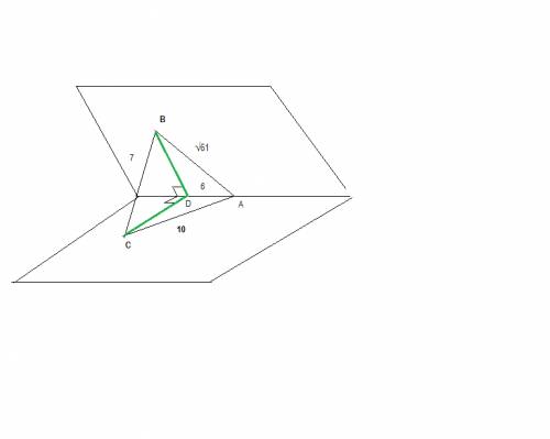 Отрезки ab b ac лежат в различных гранях двугранного угла.найдите величину угла, если ab=√61, ac=10 