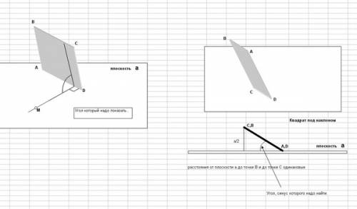 Сторона квадрата abcd равна а. через сторону ad проведена плоскость α на расстоянии от точки в. а) н