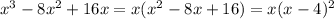 x^3-8x^2+16x=x(x^2-8x+16)=x(x-4)^2