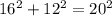 16^2+12^2=20^2