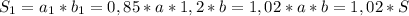 S_{1}=a_{1}*b_{1} =0,85*a*1,2*b=1,02*a*b=1,02*S