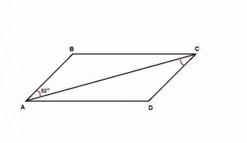 Диагональ параллелограмма образует с одной из его сторон угол равный 52 градусам.найдите величину уг