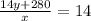 \frac {14y+280}{x}=14 