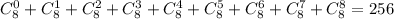 C_8^0+C_8^1+C_8^2+C_8^3+C_8^4+C_8^5+C_8^6+C_8^7+C_8^8=256