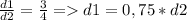 \frac{d1}{d2}=\frac{3}{4}=d1=0,75*d2