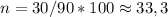 n=30/90 *100 \approx33,3