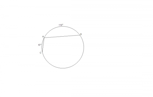 Хорда ав стягивает дугу,равную 119градусов,а хорда ас-дугу равную 43градуса.найдите угол вас