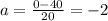 a=\frac{0-40}{20}=-2