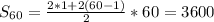 S_{60}= \frac{2*1+2(60-1)} {2}*60= 3600