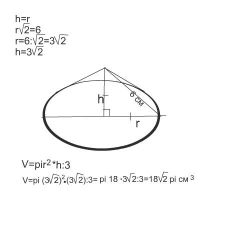 Образуюшая конуса равна 6 см и образует с его осованием угол 45 градусов . найти : а)высоту конуса .