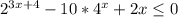 2^{3x+4}-10*4^x+2x\leq0