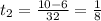 t_2=\frac{10-6}{32}=\frac{1}{8}