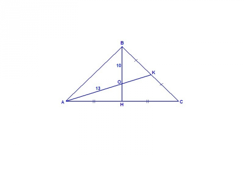 Вравнобедренном треугольнике abc с основанием ac медианы пересекаются в точке о.найдите площадь треу
