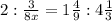 2:\frac{3}{8x}=1\frac{4}{9}:4\frac{1}{3}