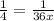  \frac{1}{4}=\frac{1}{36x}