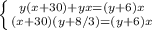 \left \{ {{y(x+30)+yx=(y+6)x} \atop {(x+30)(y+8/3)=(y+6)x}} \right.