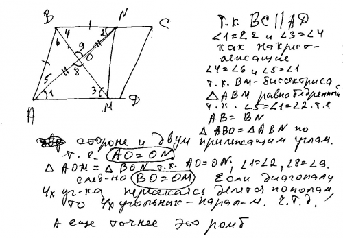 На рисунке четырехугольник abcd – параллелограмм. луч аn – биссектриса угла bad, луч вм – биссектрис
