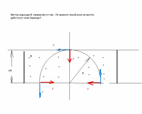 Протон с энергией w = 1 мэв влетел в однородное магнитное поле, перпендикулярное линиям индукции. ка