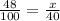  \frac{48}{100} = \frac{x}{40} 