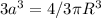 3a^3 = 4/3 \pi R^3