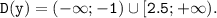  \tt D(y)=(-\infty;-1)\cup[2.5;+\infty). 