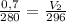 \frac{0,7}{280}=\frac{V_2}{296}