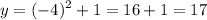 \displaystyle y=(-4)^2+1=16+1=17