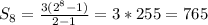 S_{8}=\frac{3(2^8-1)}{2-1}=3*255=765