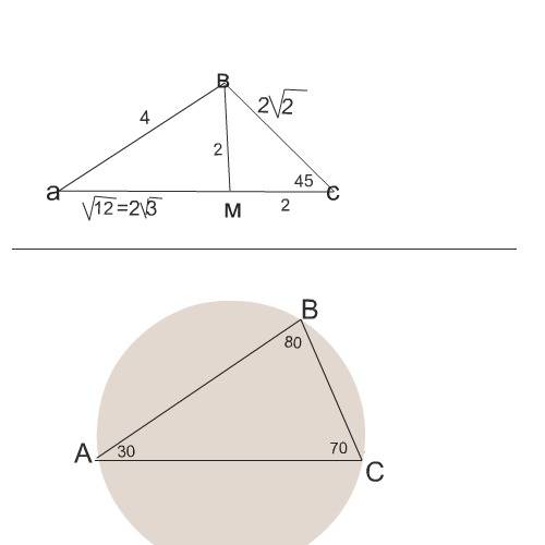 Найдите неизвесные сторони треугольника абс если а)а=4,б=2корень с 2 ,уголс=45 б)с=4,уголс=30,уголб=